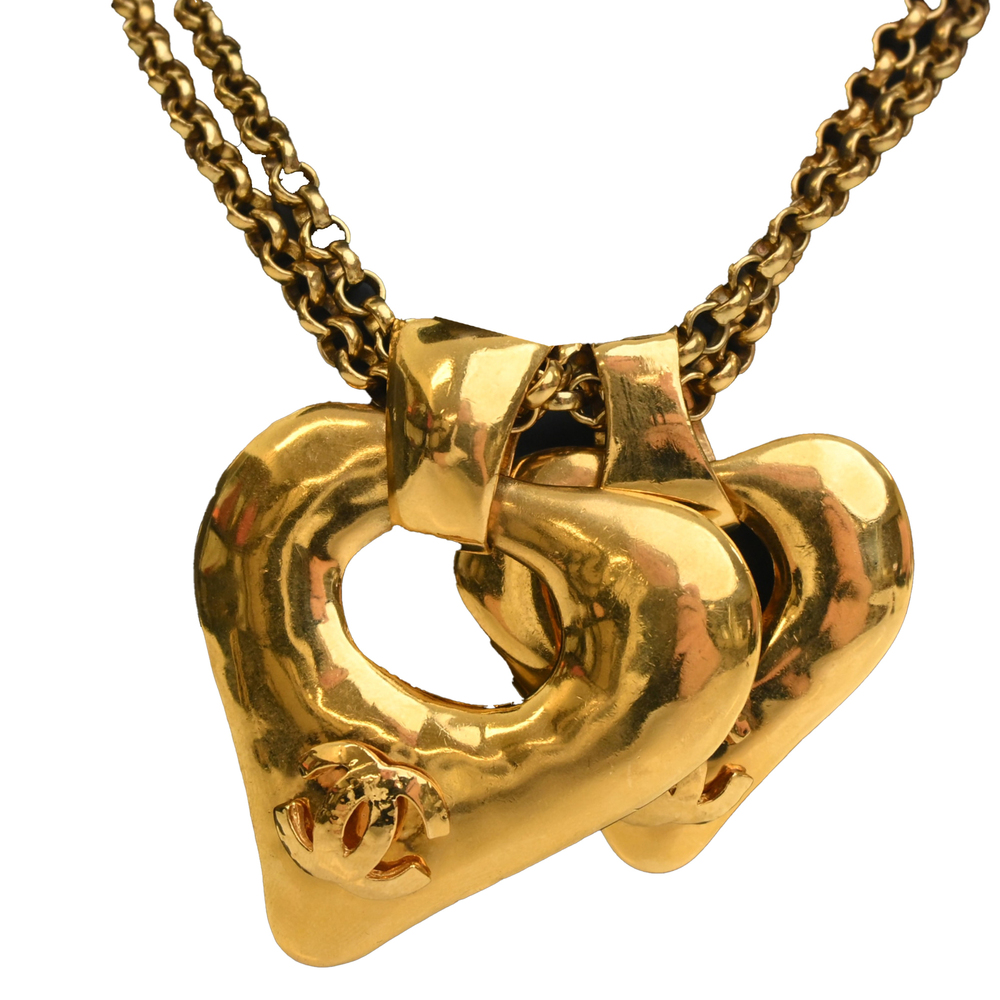 Pre-Loved Chanel CC Gold Plated Double Heart Pendant Necklace